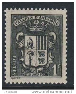 Andorra French Post 1936 Mi 49 Sc 65 (1937) ** Coat Of Arms / écussion / Wappen - Andorre Française - Stamps