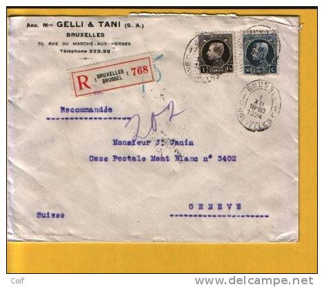 211+214 Op Aangetekende Brief Met Eliptische Stempel !!!!(cachet Elliptique) BRUSSEL 1C/L Op 1/12/1924 - 1921-1925 Small Montenez