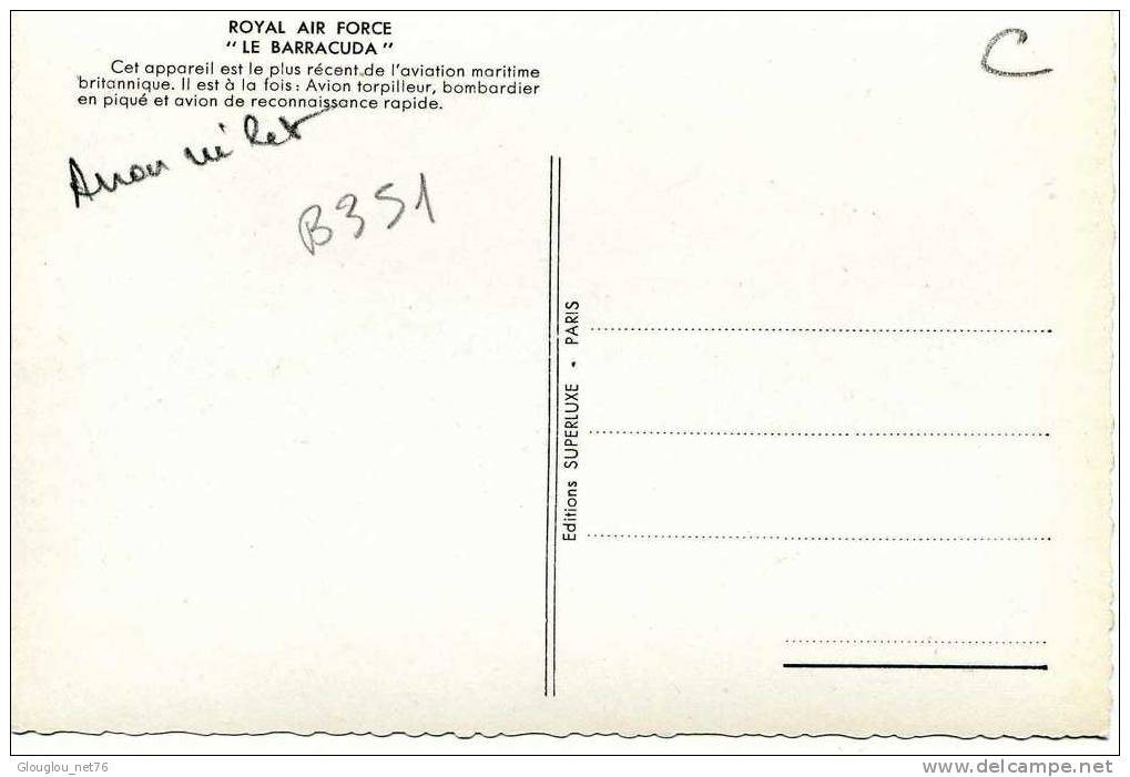 ROYAL AIR FORCE "LE BARRACUDA"....CPSM GRAND FORMAT - 1939-1945: 2ème Guerre