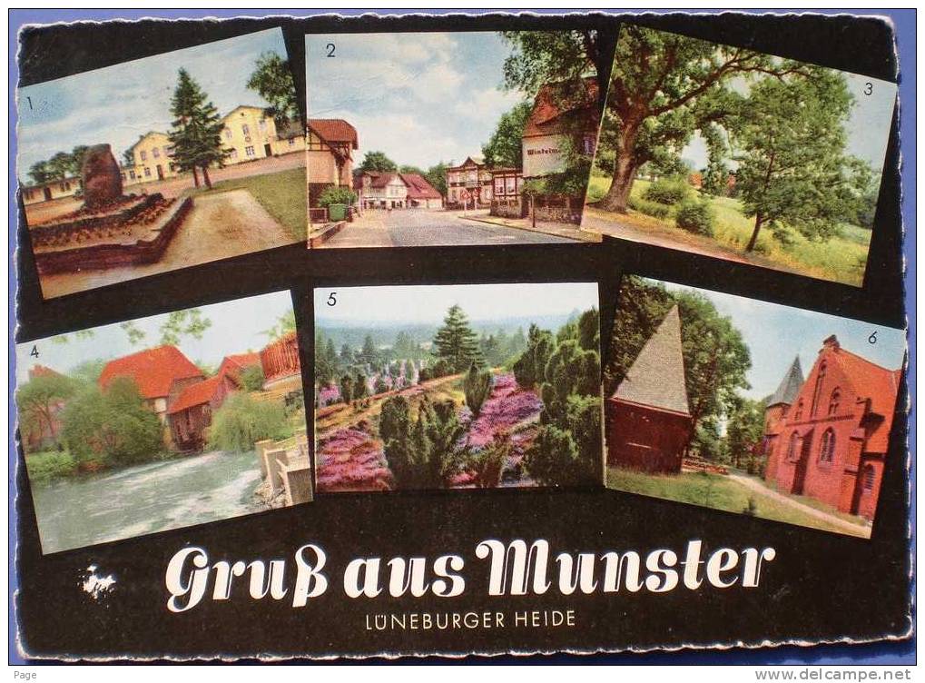 Munster,6-Bild-Karte,Bahnhof,Ortszentrum,Partie An Der Oertze,Alte Mühle,Ev-luth. Kirche,1960 - Munster