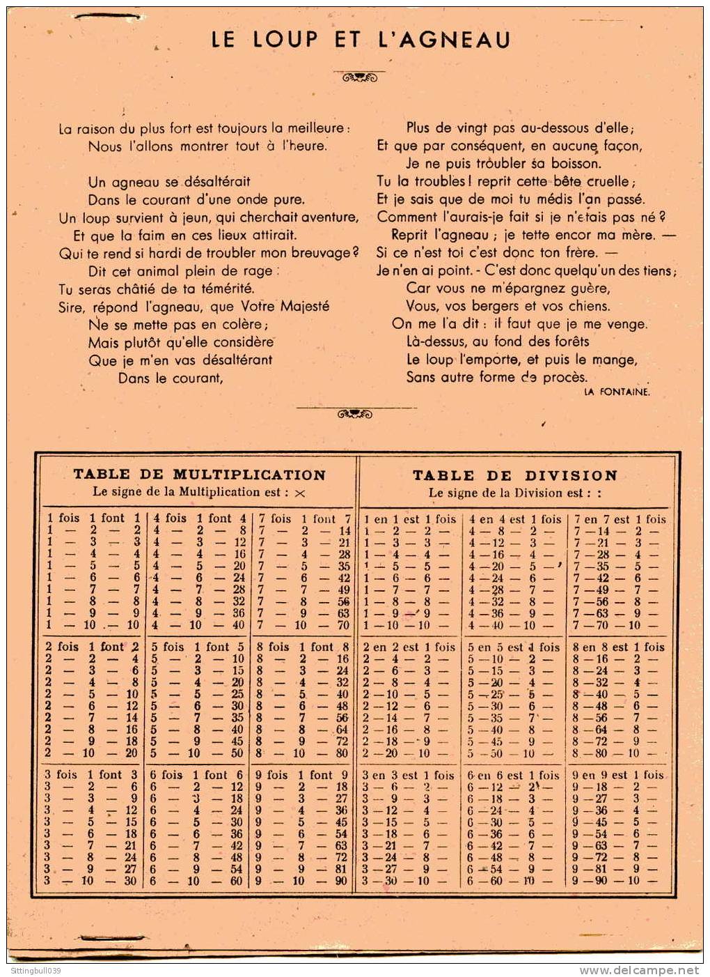 PROTÈGE-CAHIER ILLUSTRE D'UNE FABLE DE LA FONTAINE, LE LOUP ET L'AGNEAU, AVEC FABLE SUR LE VERSO. ANNEES 50 - Book Covers