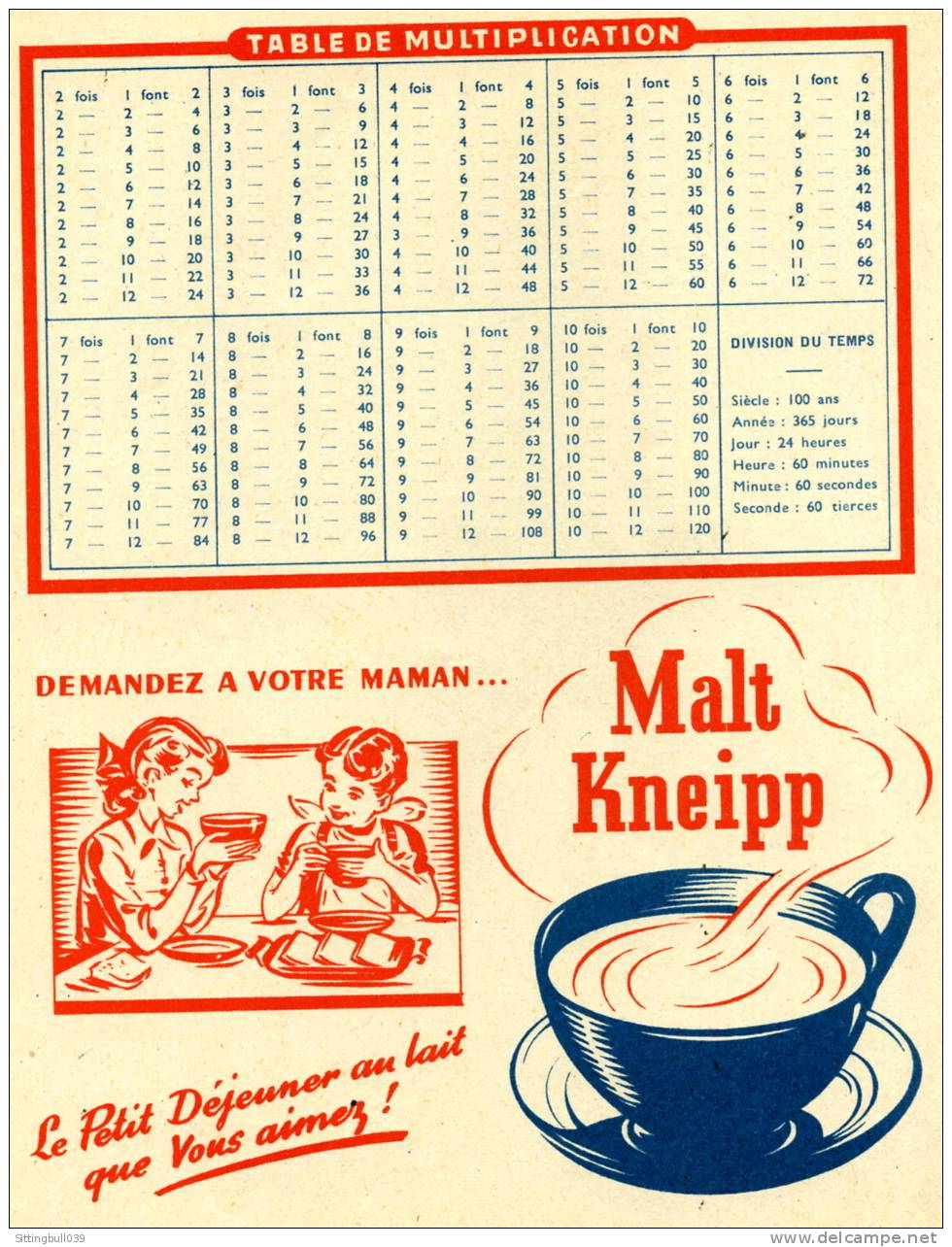 PROTÈGE-CAHIER ILLUSTRE OFFERT PAR MALT KNEIPP, LE BON PETIT DEJEUNER, AVEC VERSO ILLUSTRE. ANNEES 1950 / 55 - Protège-cahiers