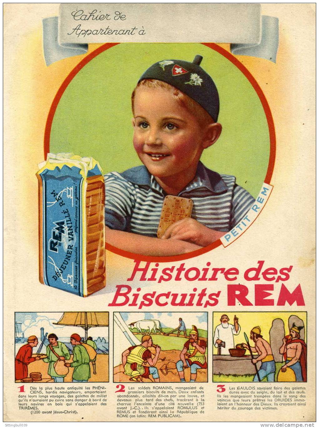 PROTÈGE-CAHIER PUBLICITAIRE ILLUSTRE OFFERT PAR LES BISCUITS REM, RABATS ET VERSO ILLUSTRES . ANNEES 1950,55 - Schutzumschläge