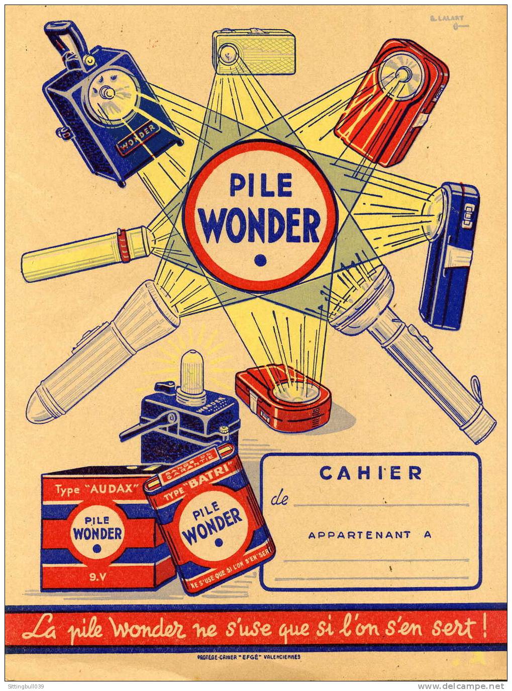 PROTÈGE-CAHIER PUBLICITAIRE ILLUSTRE, OFFERT PAR LA PILE WONDER TYPE AUDAX ET BATRI. VERSO ILLUSTRE. ANNEES 1950,55 - Book Covers