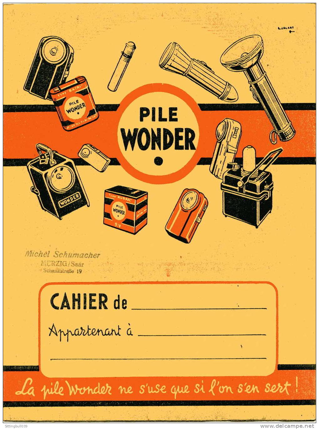 PROTÈGE-CAHIER PUBLICITAIRE ILLUSTRE, OFFERT PAR LA PILE WONDER. VERSO ILLUSTRE SOUS FORME DE BD. ANNEES 1950,55 - Book Covers