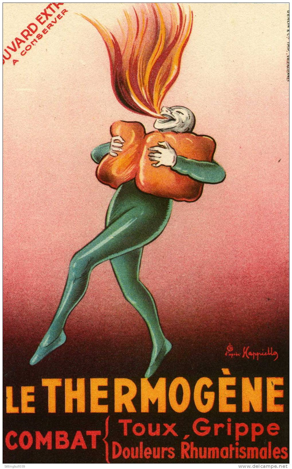 BUVARD PUBLICITAIRE POUR LE THERMOGÈNE, COMBAT TOUX, GRIPPE...d'après Kappiello. Années 1950 / 60 - Drogerie & Apotheke