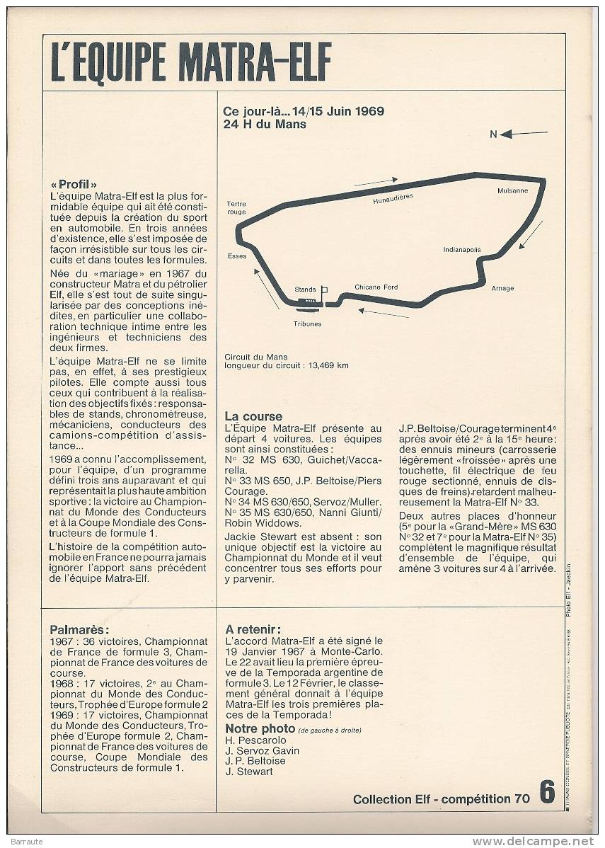 PHOTO Course F-1 DE 1969 PUB DE Elf " PESCAROLO,BELTOISE,SERVOZ-GAVIN,STEWART" Dedicassees - Other & Unclassified