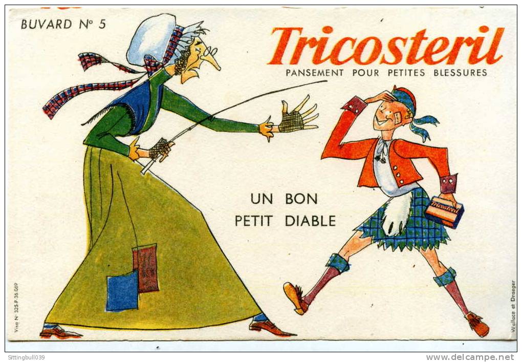 BUVARD PUBLICITAIRE POUR LE PANSEMENT TRICOSTERIL. BUVARD N° 5. UN BON PETIT DIABLE. Années 1950 / 60 - Produits Pharmaceutiques