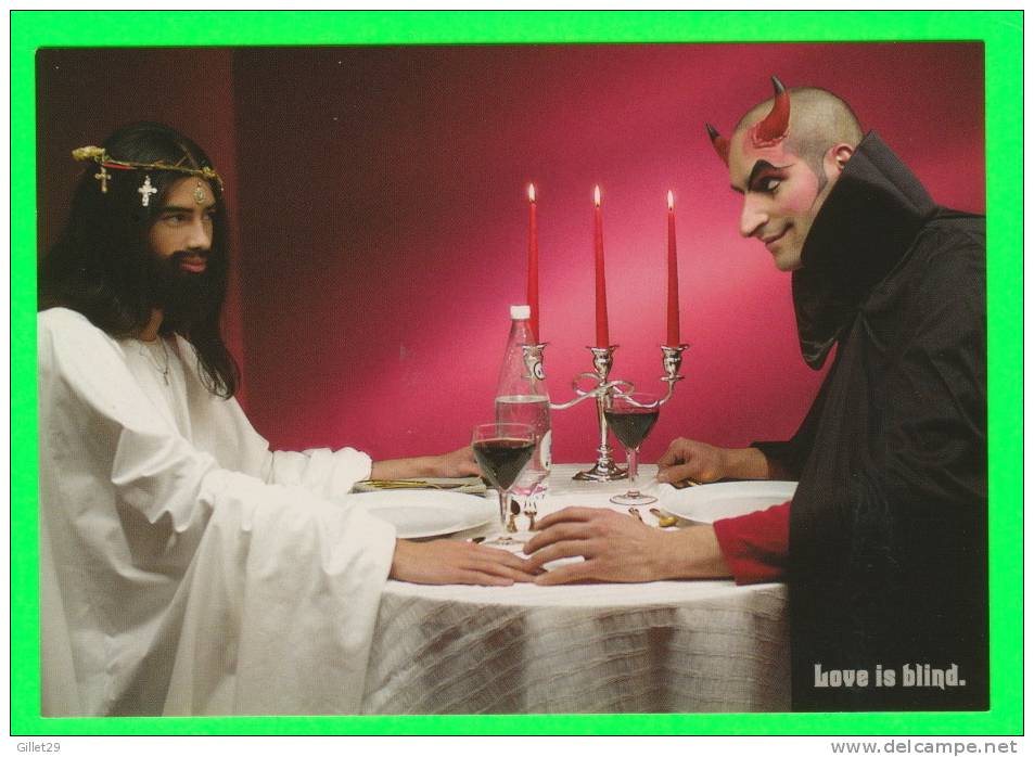 BONNE SAINT VALENTIN - LOVE IS BLIND - JÉSUS & LE DIABLE - BOMERANG SUPPORT ART - - Saint-Valentin