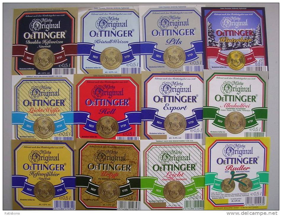 12 Bier-Etiketten - Brauerei Öttinger - Bayern/ Germany (étiquettes) - Cerveza