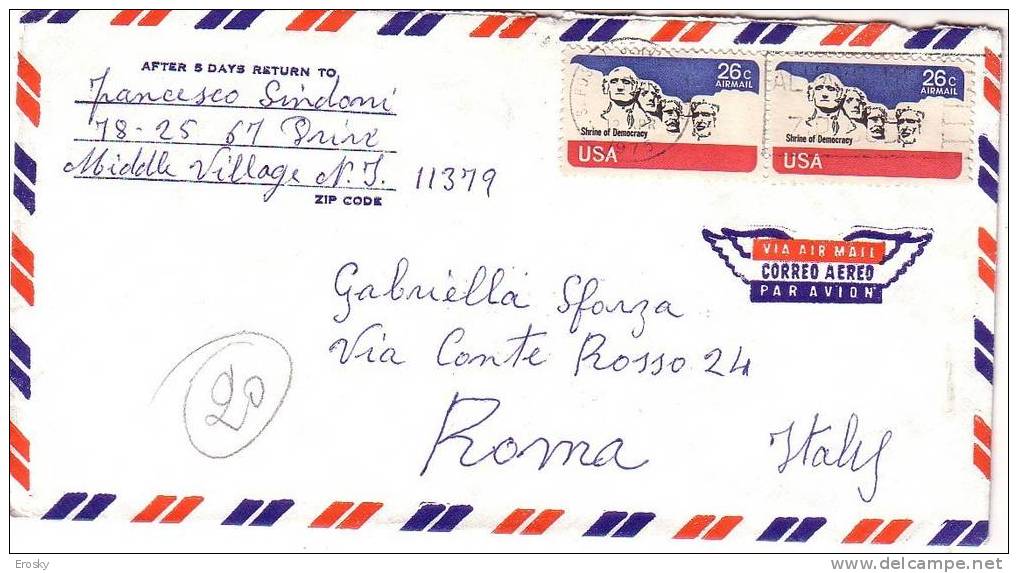 E108 - USA LETTER TO ITALY 12/4/1975 - Lettres & Documents