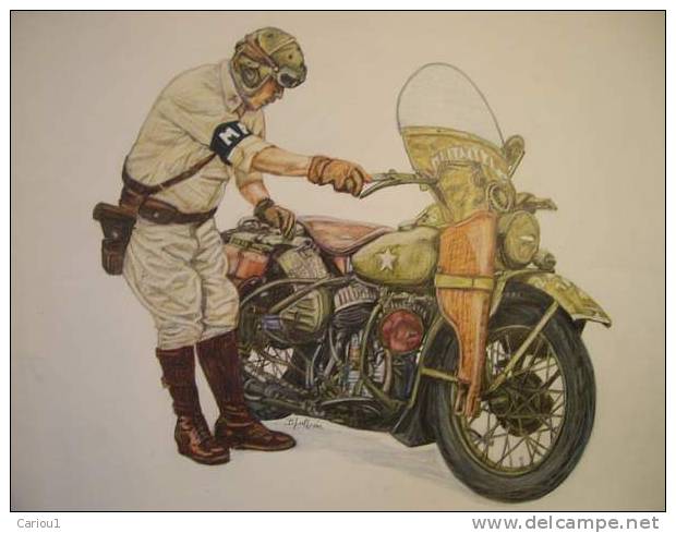 C1 DESSIN Couleurs HARLEY DAVIDSON WLA 1942 MP JULLIAN - Drawings