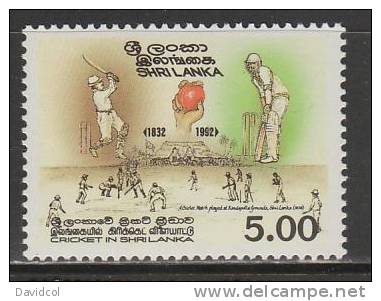 R490.-.SRI LANKA .-. 1992 .-.SCOTT #1053. MNH .Cricket In Sri Lanka 160th Anniv. Cat Val. US$4.25 - Cricket