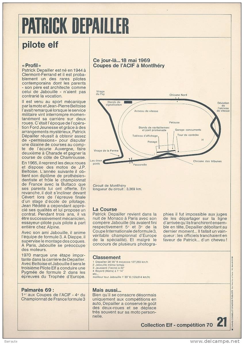 PHOTO Course Patrick DEPAILLER 30x 20  18/05/1969 Coupes De L'ACIF à MONTLHERY. - Other & Unclassified