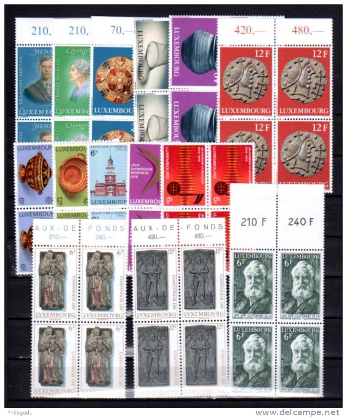 Luxembourg 1976,  , N° 872 / 885**  Sans Charnière  Blocs De 4  , Cote 72 €  Postfrich - Annate Complete