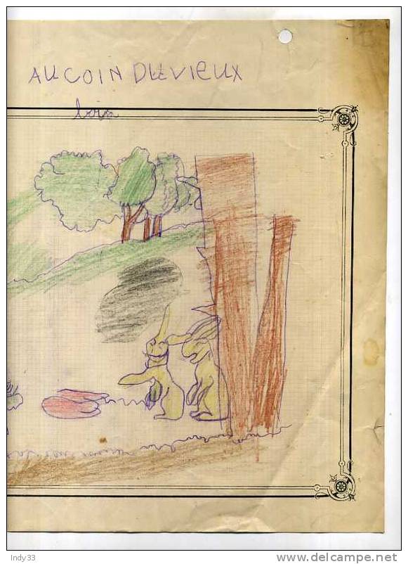 - AU COIN DU VIEUX BOIS . DESSIN ANCIEN D'ENFANT AU PAPIER CARBONE D´APRES B. RABIER ? - Dibujos