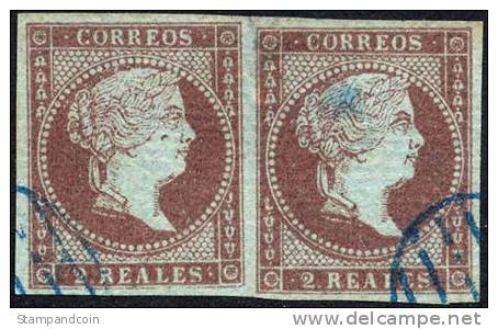Spain #39 XF Used 2r Isabella Pair From 1855 - Used Stamps