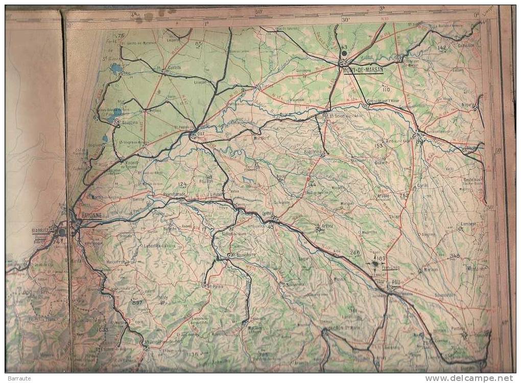 CARTE NAVIGATION AERIENNE De 1930 ~ Service Géographique De L´armée Secteur PAU . Entoilée 4 Volets. - Aviation