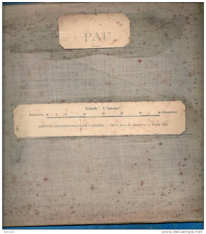 CARTE NAVIGATION AERIENNE De 1930 ~ Service Géographique De L´armée Secteur PAU . Entoilée 4 Volets. - Aviation