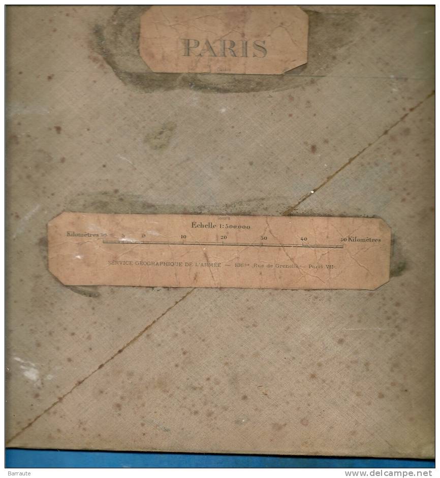 CARTE NAVIGATION AERIENNE De 1930 ~ Service Géographique De L´armée Secteur PARIS . Entoilée 4 Volets. - Fliegerei