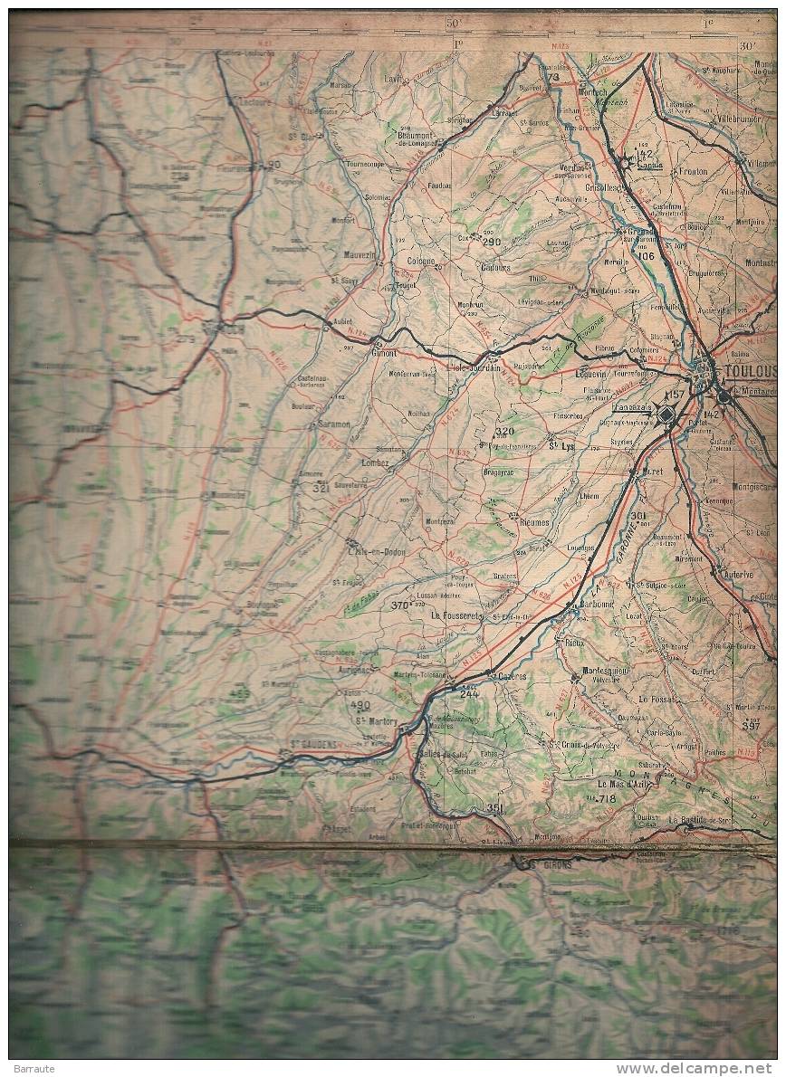 CARTE NAVIGATION AERIENNE De 1930 ~ Service Géographique De L´armée Secteur TOULOUSE . Entoilée 4 Volets. - Fliegerei