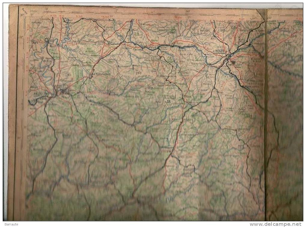 CARTE NAVIGATION AERIENNE De 1930 ~ Service Géographique De L´armée Secteur LIMOGES. Entoilée 4 Volets. - Aviation