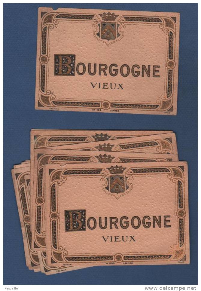 LOT DE 10 ETIQUETTES ANCIENNES DE VIN - BOURGOGNE VIEUX - BLASON COURONNE - Bourgogne