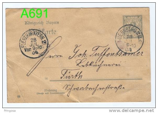 Königreich Bayern Postkart - 2 Pfennig : Used 1904 - Caixa # 5 - Andere & Zonder Classificatie