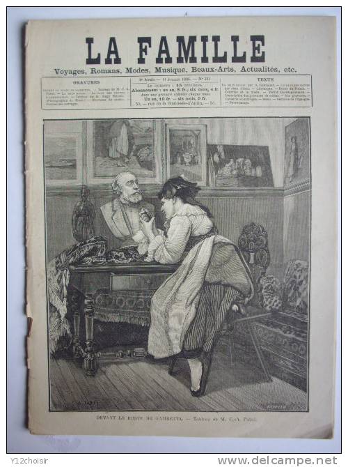 LA FAMILLE N°353 JUILLET 1886 GRAVURES L´ARRESTATION GENDARME MILITAIRE , DEVANT LE BUSTE DE GAMBETTA MILITARIA - Police & Gendarmerie