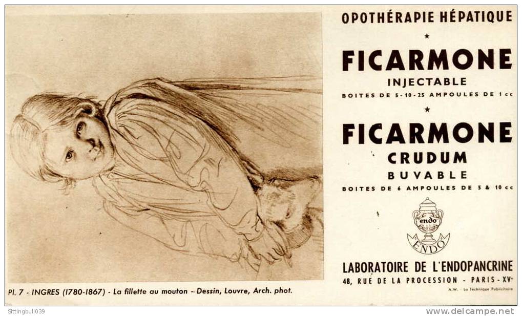 BUVARD PUBLICITAIRE POUR FICARMONE.LABORATOIRE DE L'ENDOPANCRINE. OPOTHERAPIE HEPATIQUE. SD. ANNEES 50 - Droguerías