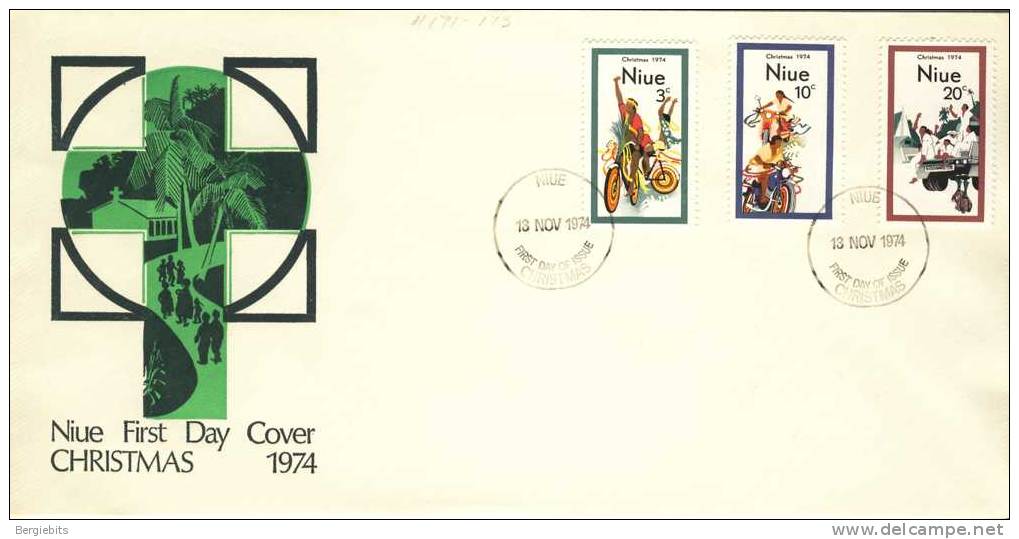 1974 Niue Cachet FDC With Complete Christmas Set. - Niue