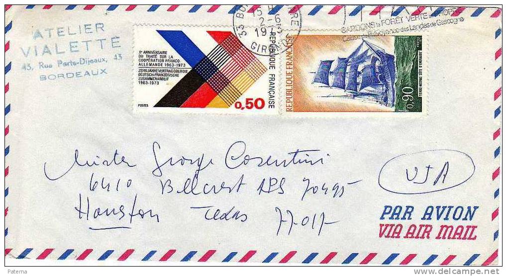 Carta,  Aérea BORDEAUX- GIRONDE ( Francia) 1973,  Cover, Lettre.letter - 1960-.... Cartas & Documentos