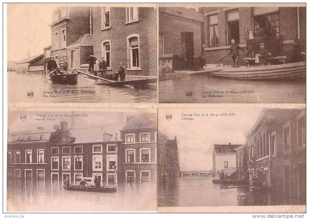 Seraing Crue De La Meuse 1925-1926 - Lot De 4 Cartes - Lot 1(barques) - Seraing