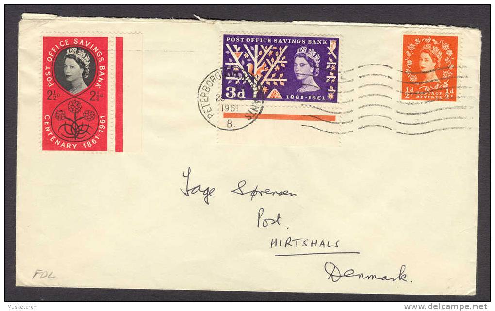 Great Britain 1961 Unofficial FDC Cover PETERBOROUGH Cancel Queen Elizabeth II & Post Office Savings Bank With Margin - 1952-1971 Pre-Decimal Issues