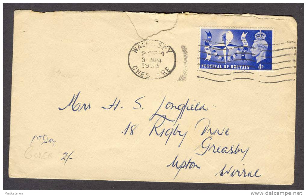 Great Britain 1951 Unofficial FDC Cover WALSHSEY Chessire Cancel King George VI Festival Of Britain - ....-1951 Vor Elizabeth II.