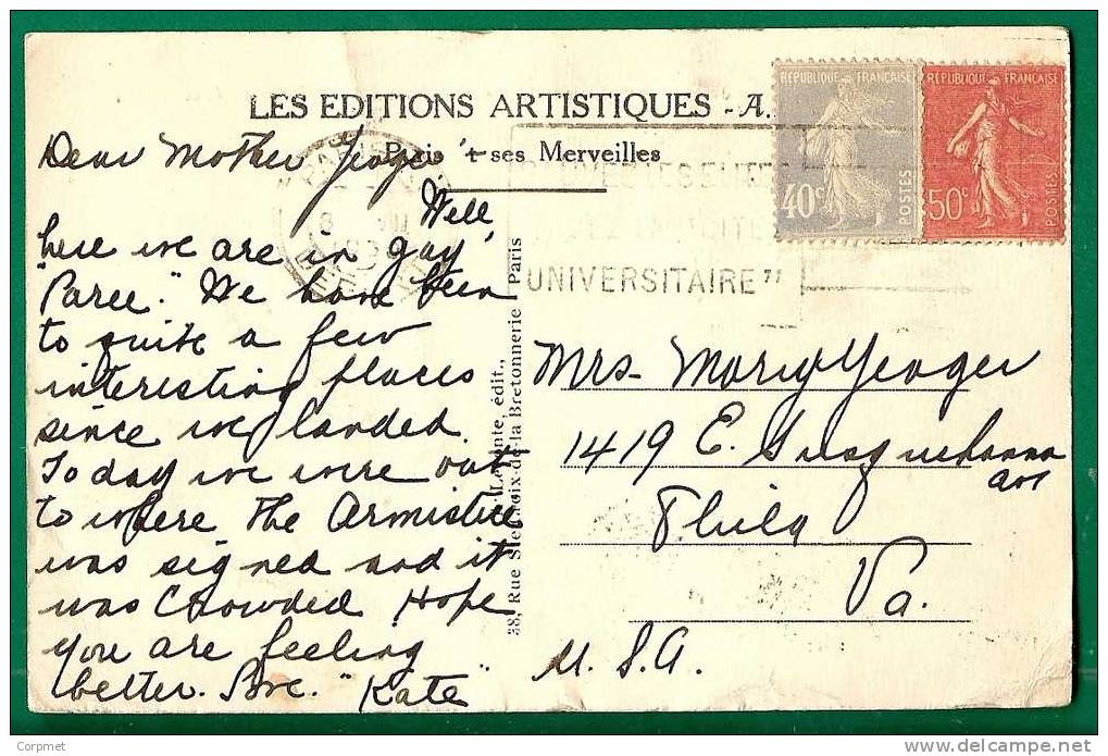 FRANCE - VF 1930 CPA PARIS Le Jardin Des Tulleries - Semeuse Fond Plein Yvert # 237 + Semeuse Lignée Yvert # 199 - Lettres & Documents