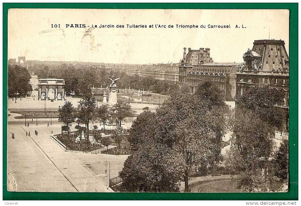 FRANCE - VF 1930 CPA PARIS Le Jardin Des Tulleries - Semeuse Fond Plein Yvert # 237 + Semeuse Lignée Yvert # 199 - Briefe U. Dokumente