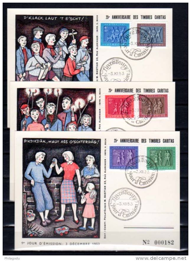 Luxembourg 1953,  3 Cartes FDC, Les Oeuvres Sociales, N° 476 / 81, Cote 45 &euro; - Cartes Commémoratives
