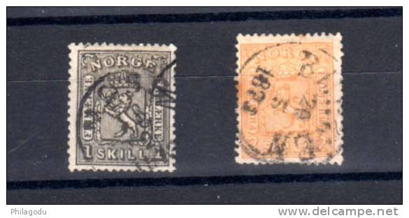 Norvège 1867, Armoirie, N° 11 / 12   Ø, Cote 115 €, - Usati