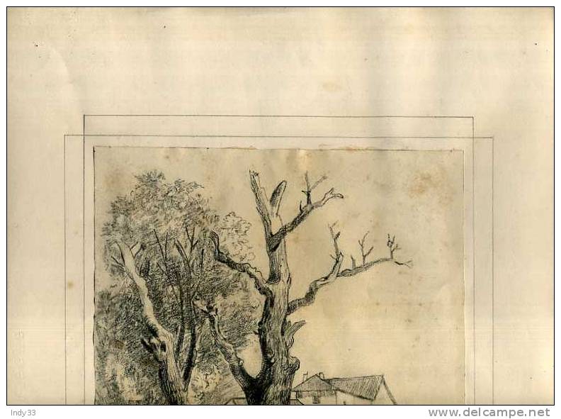 - PAYSAGE AVEC UNE FEMME ASSISE SOUS UN ARBRE, ET UNE MAISON . DESSIN AU CRAYON SIGNE , MONOGRAMME ET DATE 1901 - Dessins