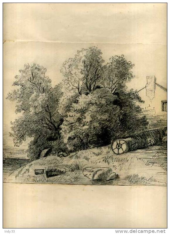 - PAYSAGE AVEC UNE MAISON . DESSIN AU CRAYON SIGNE ET DATE 1901 - Dibujos