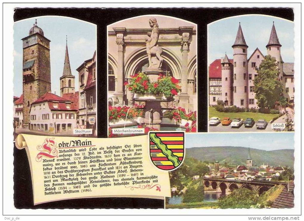 Germany - Lohr Am Main - Stadtturm  - Märchenbrunnen - Cars - Autos - Chronik - Wappen - Chronikkarte - Lohr