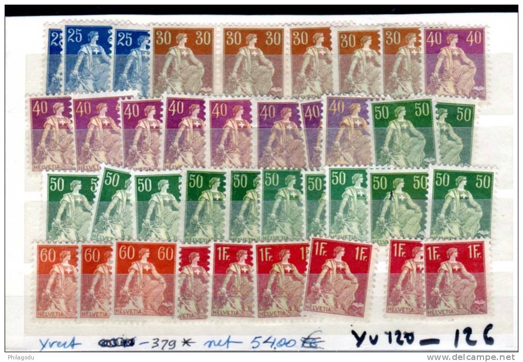 Suisse 1907-17, Helvetia, N° Entre 120 Et 126*  Avec Charnière, Cote 379 € - Ungebraucht