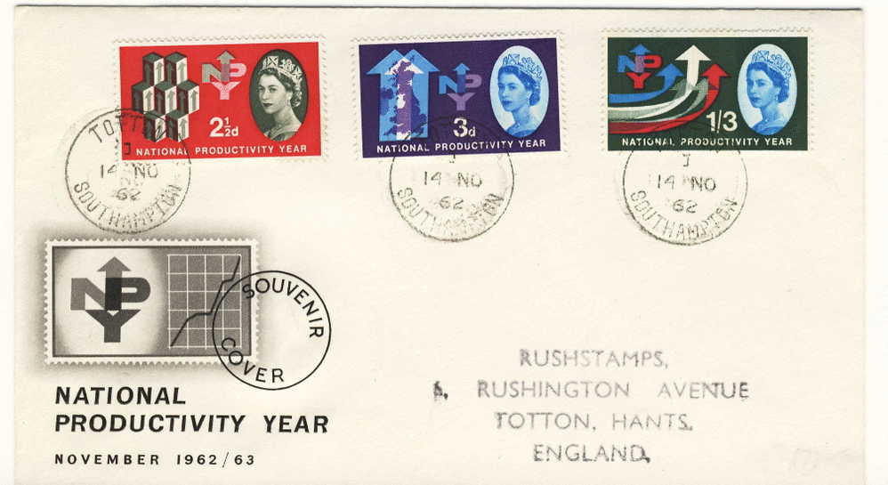 UNITED KINGDOM FDC MICHEL 351/53 NATIONAL PRODUCTIVITY YEAR 1962 - 1952-1971 Dezimalausgaben (Vorläufer)