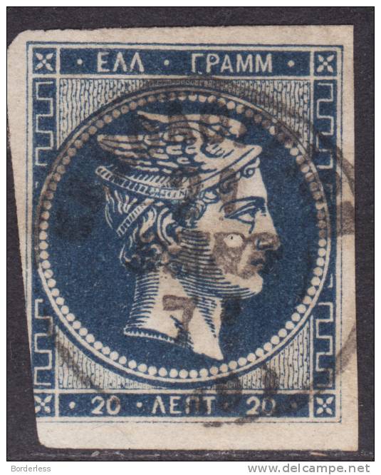 GRECE  / GRANDS HERMES  /   1876  /  20 L  /  BLEU FONCE SUR PAPIER BLANC   /  Y&T N° 14 ? 21 ? 37 ? (o) USED - Gebruikt