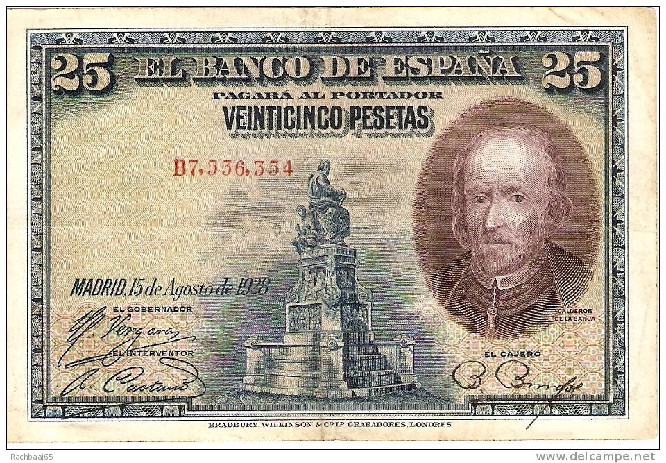 ESPAGNE 25 PESETAS   1928  N° B7,536,354 (SUP) - 1-2-5-25 Pesetas