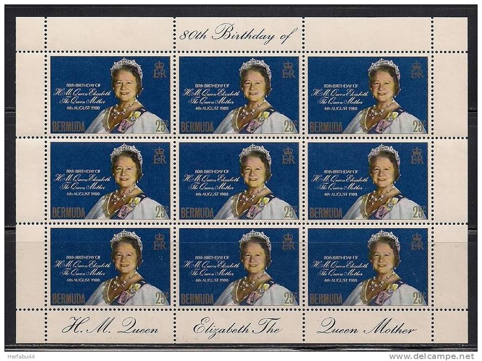 Bermuda     Queen Mother     Set (Sheet Of 9) SC# 401 MNH** - Bermuda