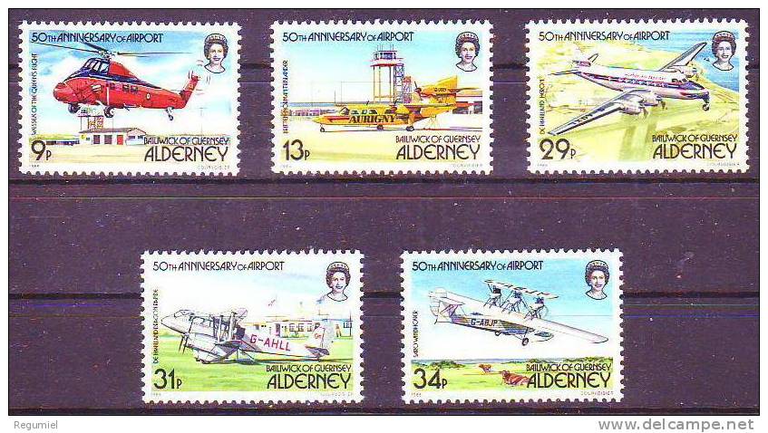 Alderney 018/22 ** Aviones. 1985 - Alderney