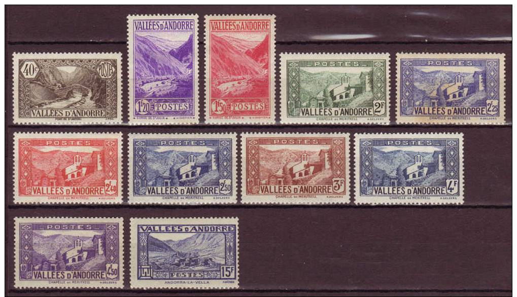 (9882).Andorre Français 1937-43 Y&t N°62,76,79,82,84/5,87/91*.  Paysages De La Principauté. - Neufs