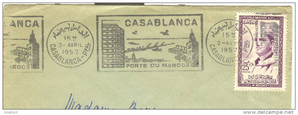 Casablanca Maroc 1957 - Lettre Entière Avec Belle Flamme - Port Avion Mosquée - Covers & Documents